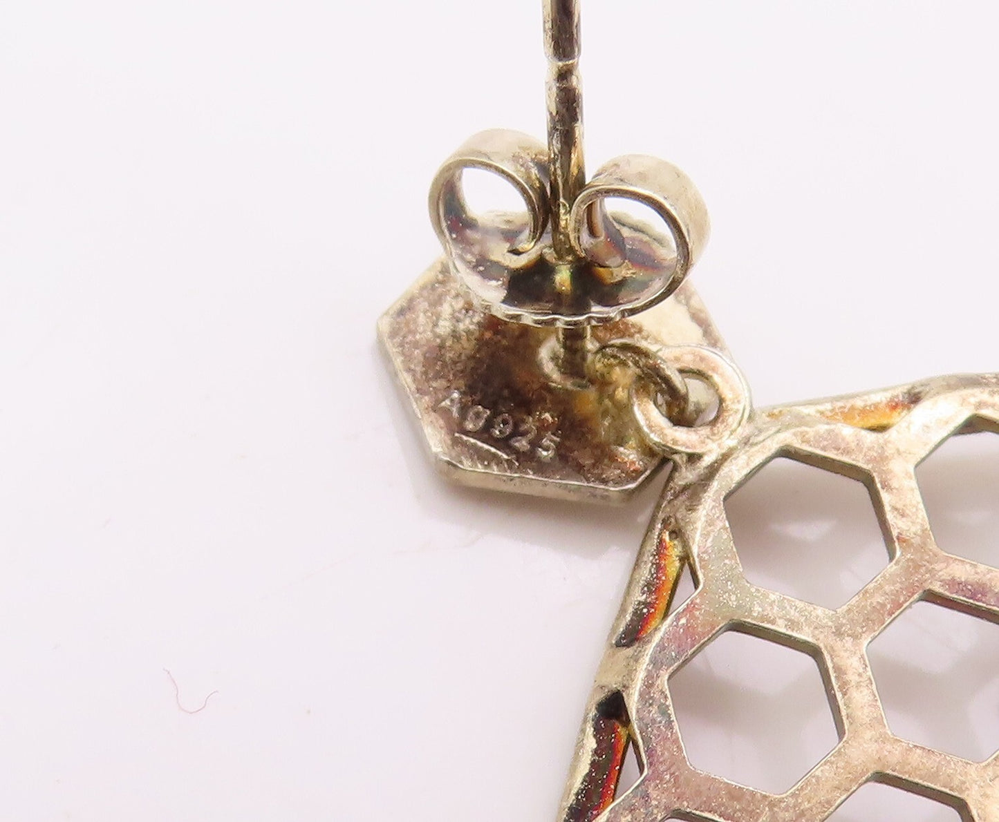 925 Sterling Silver Vintage Earrings Gold Plated Designer Honeycomb  EG13329
