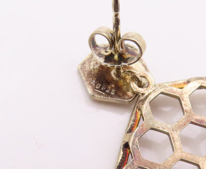 925 Sterling Silver Vintage Earrings Gold Plated Designer Honeycomb  EG13329