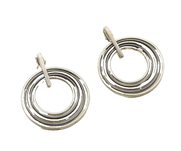 DESIGNER 925 Sterling Silver Vintage Open Circle Two Tone Drop Earrings EG9630