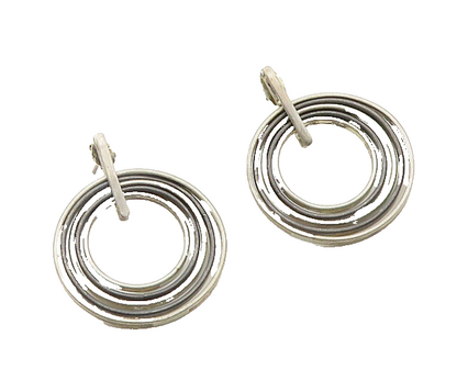 DESIGNER 925 Sterling Silver Vintage Open Circle Two Tone Drop Earrings EG9630