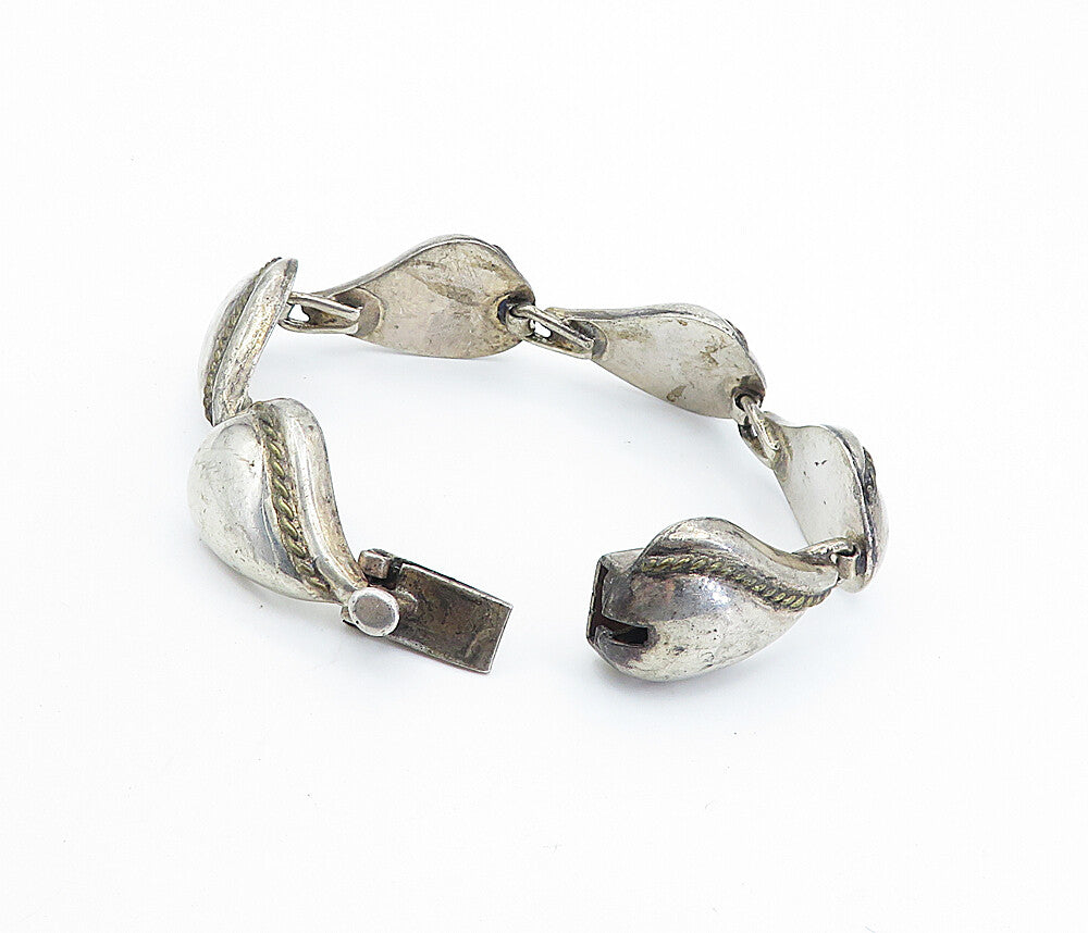 MEXICO 925 Sterling Silver  Vintage Floral Leaf Twist Chain Bracelet  BT2937
