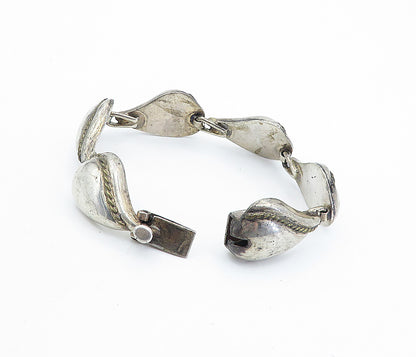 MEXICO 925 Sterling Silver  Vintage Floral Leaf Twist Chain Bracelet  BT2937