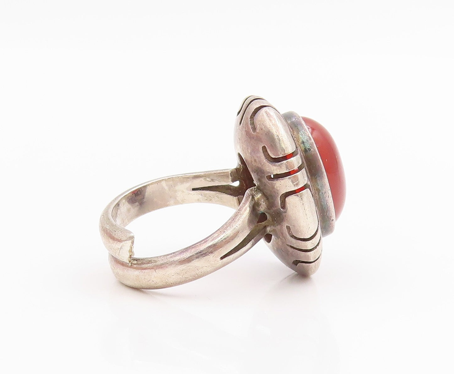925 Sterling Silver Vintage Ring MEXICO Cabochon Carnelian Band  Sz 4  RG34492