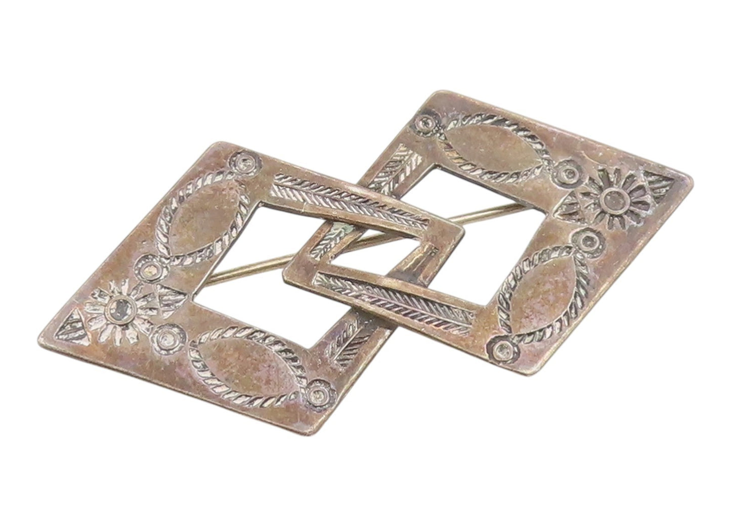 925 Sterling Silver Vintage Brooch Engraved Interlocking Geometric Pin  BP12491