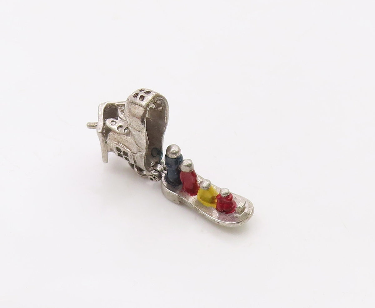 925 Sterling Silver  Vintage Boot Shoe House Charm Pendant (OPENS)  PT21069