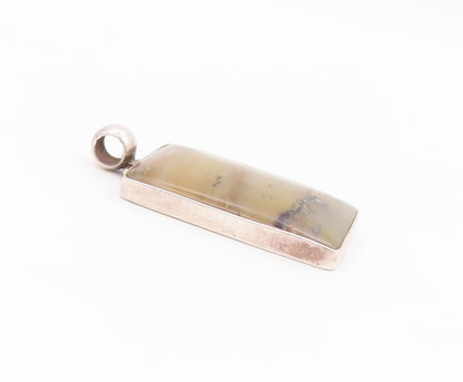 925 Sterling Silver Vintage Pendant Solid Picture Jasper Rectangle Frame PT26478