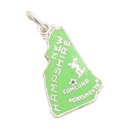 925 Sterling Silver Vintage Pendant Enameled New Hampshire State Map  PT25390