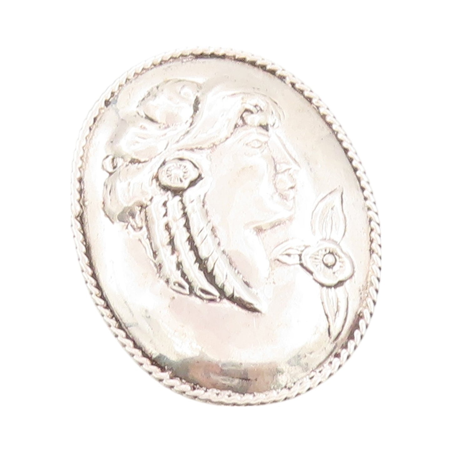 925 Sterling Silver Vintage Brooch Pin Etched Royal Female Figure  BP11590