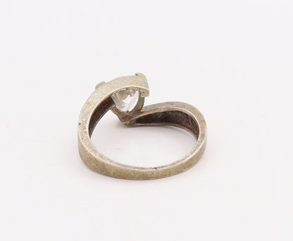 925 Sterling Silver Vintage Ring Designer Triangle Cut CZ  Sz 7  RG28871