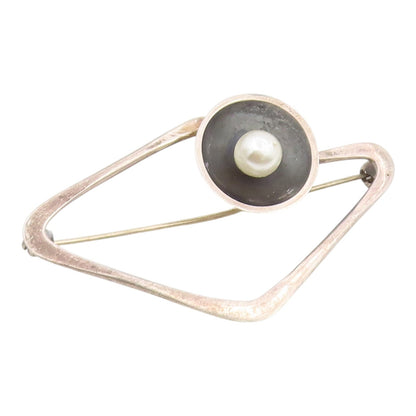 925 Sterling Silver Vintage Brooch Pin DELFINO MEXICO Pearl Orbit  BP12587