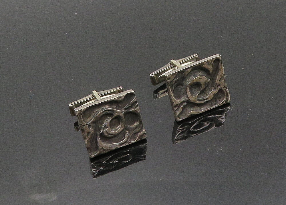 925 Sterling Silver  Vintage Dark Tone Modernist Sculpted Cufflinks  TR2769