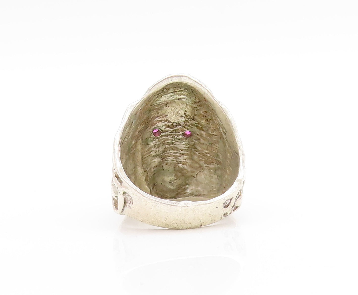 925 Sterling Silver Vintage Ring Ruby Eyed Tribal Chief Face Band Sz 11 RG33753