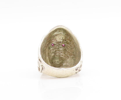 925 Sterling Silver Vintage Ring Ruby Eyed Tribal Chief Face Band Sz 11 RG33753