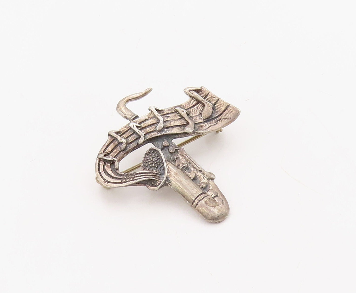 925 Sterling Silver Vintage Brooch Pin MEXICO 3D Miniature Saxophone  BP11211