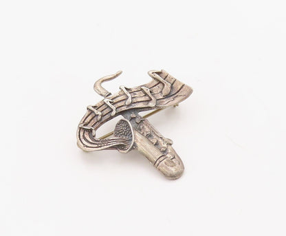 925 Sterling Silver Vintage Brooch Pin MEXICO 3D Miniature Saxophone  BP11211