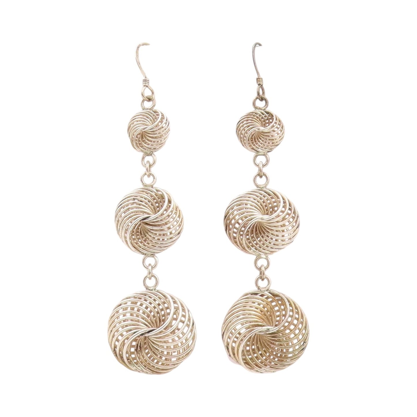 925 Sterling Silver Vintage Earrings Modernist Wire Work Drop Design  EG13608