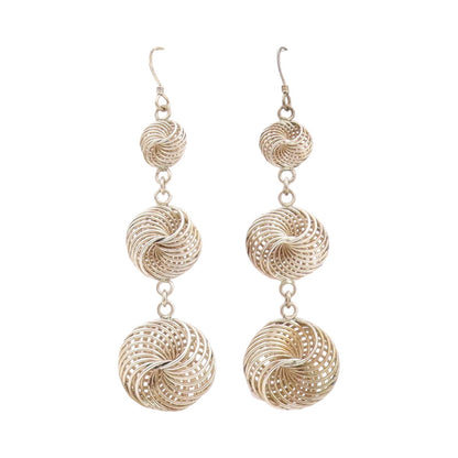 925 Sterling Silver Vintage Earrings Modernist Wire Work Drop Design  EG13608
