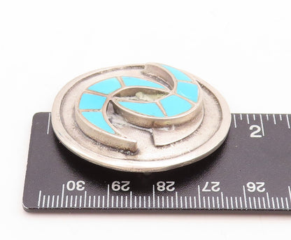 925 Sterling Silver Vintage Brooch Pin NAVAJO ZUNI C Cut Larimar Inlay  BP11405