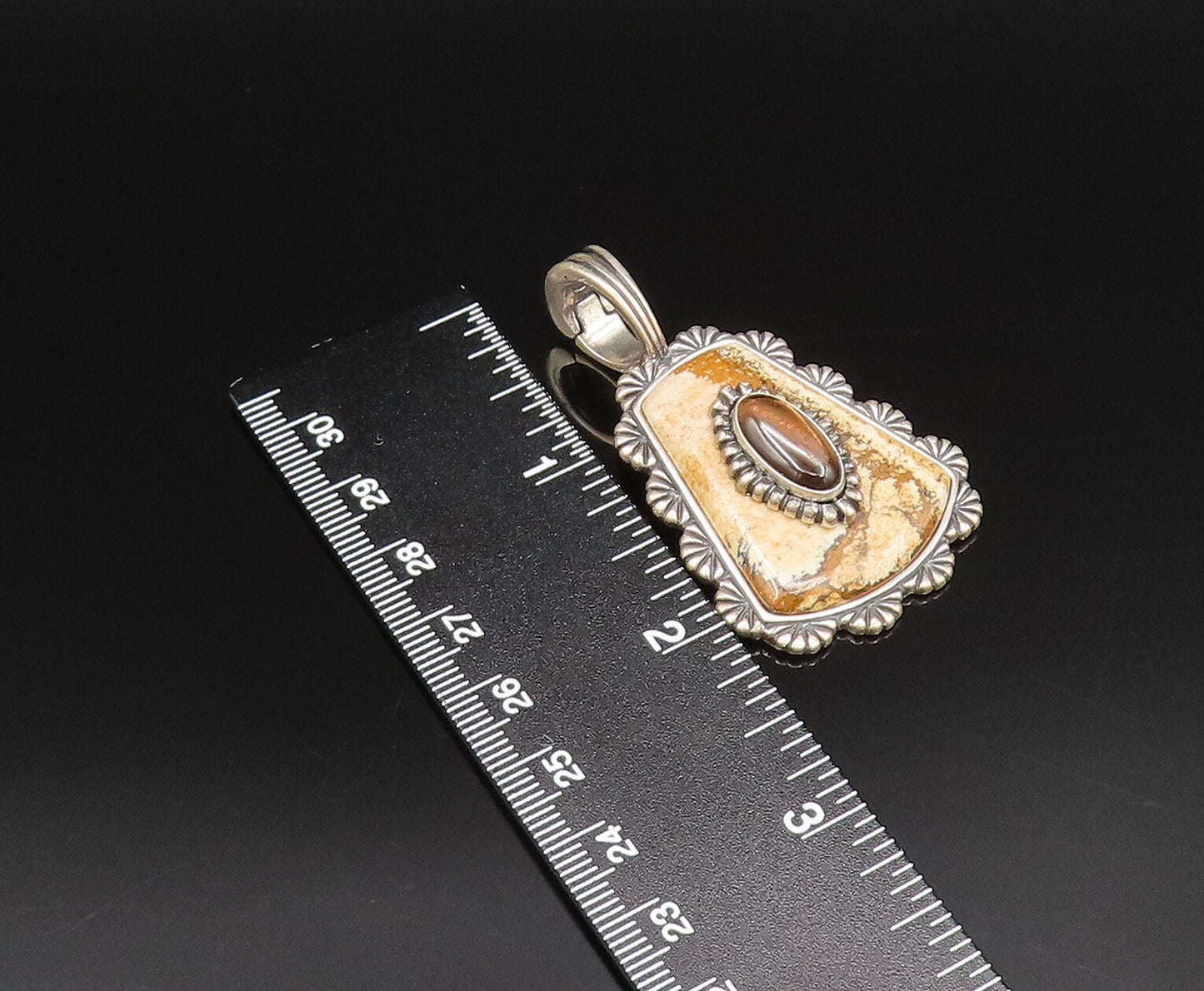 CAROLYN POLLACK 925 Silver  Vintage Tiger's Eye & Jasper Drop Pendant  PT21674
