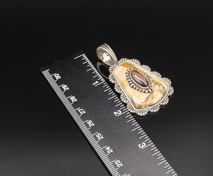 CAROLYN POLLACK 925 Silver  Vintage Tiger's Eye & Jasper Drop Pendant  PT21674