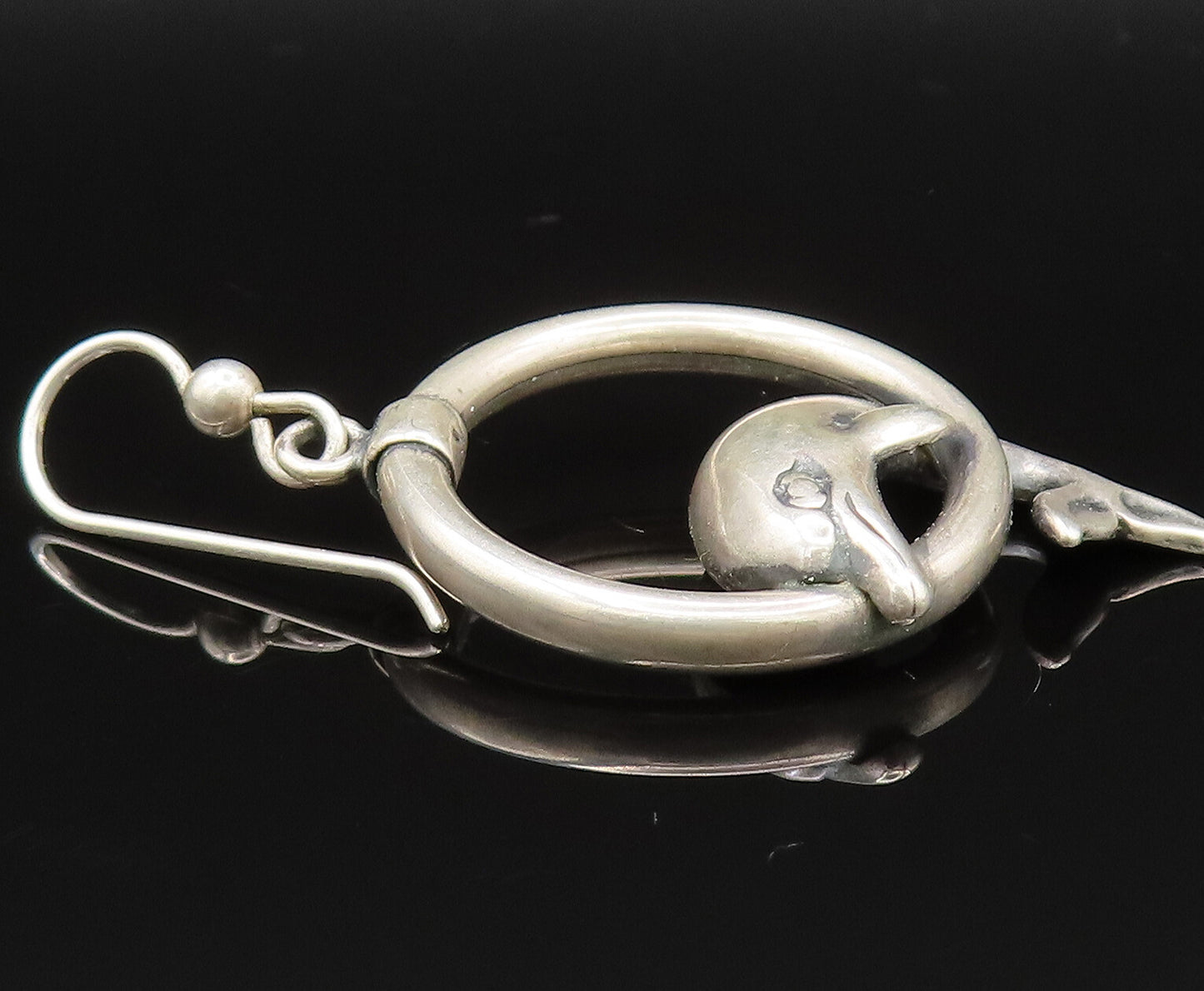 KABANA 925 Silver  Vintage Dolphin Jumping Circle Dangle Earrings  EG11898