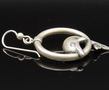 KABANA 925 Silver  Vintage Dolphin Jumping Circle Dangle Earrings  EG11898