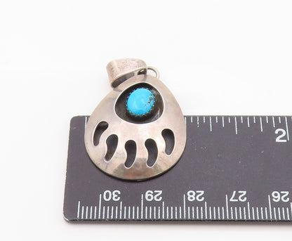925 Sterling Silver Vintage Pendant KATHLEEN CHAVEZ Navajo Turquoise Paw PT26341