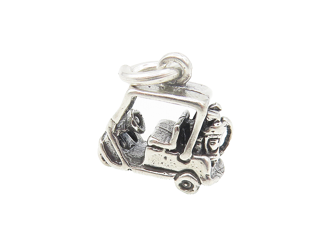 925 Sterling Silver  Vintage Shiny Petite Golf Cart Sports Pendant  PT9077