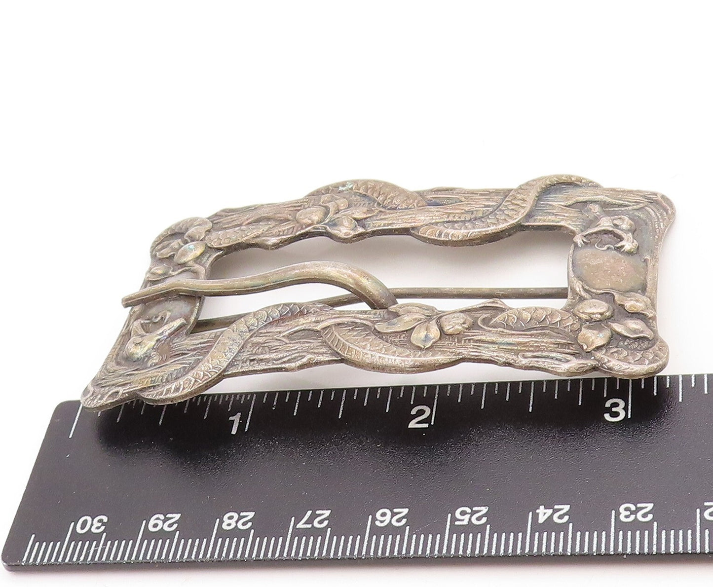 925 Sterling Silver Vintage Cloth Pin Dark Tone Floral Frame Carved  TR3845
