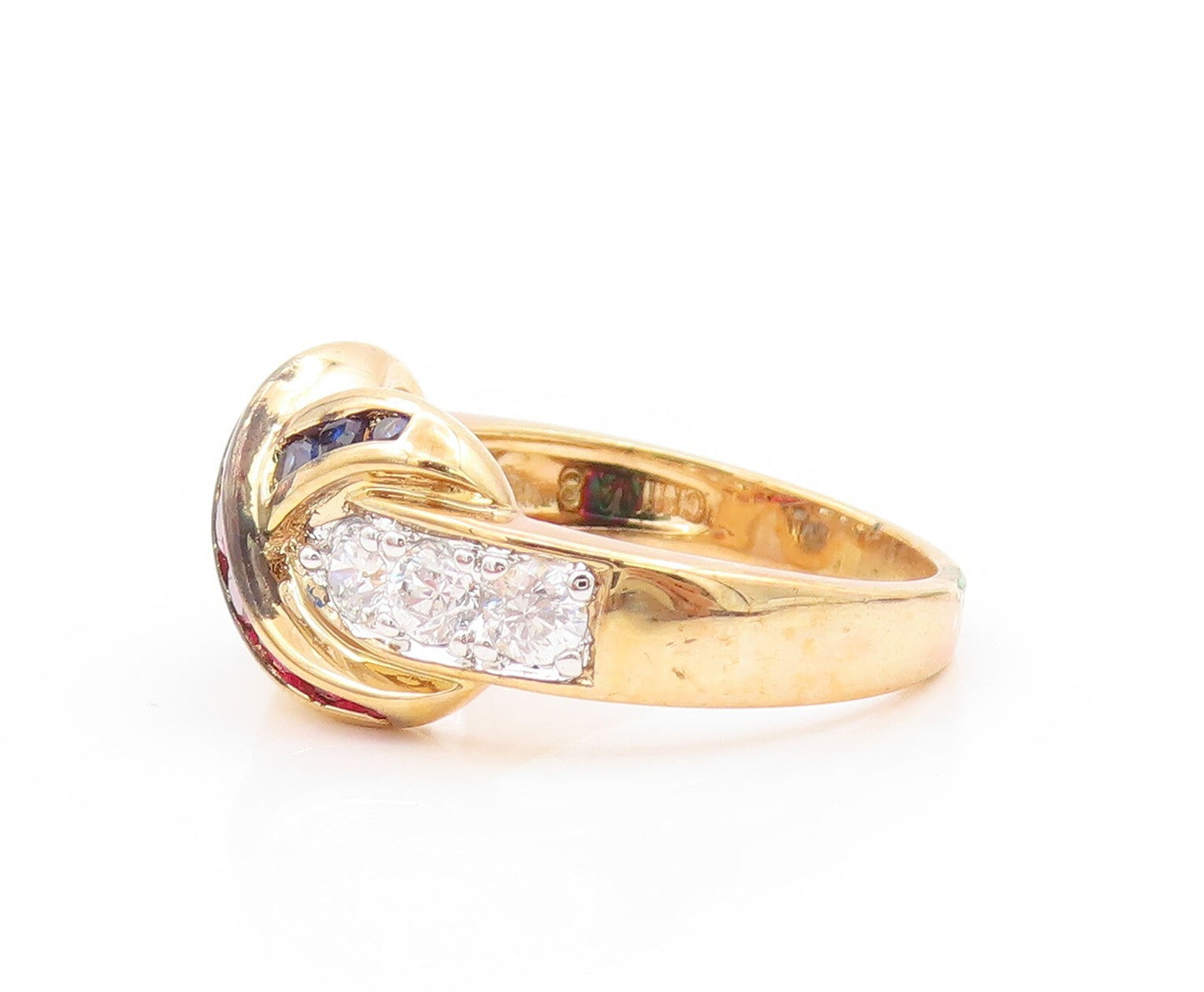 925 Sterling Silver Vintage Ring Gold Plated 3 Tone CZ Carved 'X'  Sz 8  RG31800