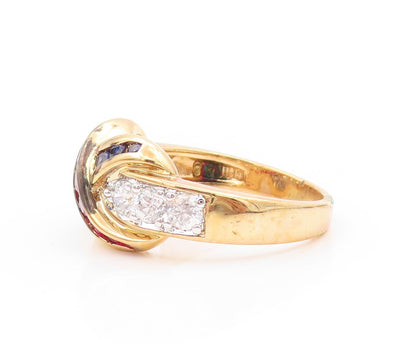 925 Sterling Silver Vintage Ring Gold Plated 3 Tone CZ Carved 'X'  Sz 8  RG31800