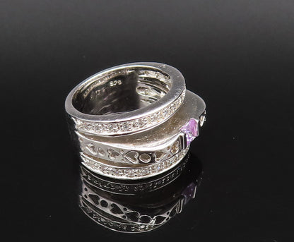 925 Silver  Vintage Purple & White Cubic Zirconia Open Band Ring Sz 7  RG25995