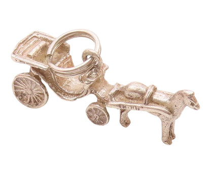 925 Sterling Silver  Vintage Old Fashioned Horse & Carriage Pendant  PT19109