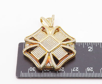 925 Sterling Silver  Vintage Cubic Zirconia Gold Plated Floral Pendant PT18688