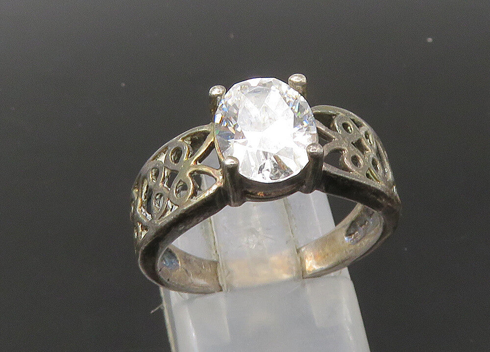 925 Sterling Silver  Vintage Cubic Zirconia Love Heart Band Ring Sz 7  RG22521