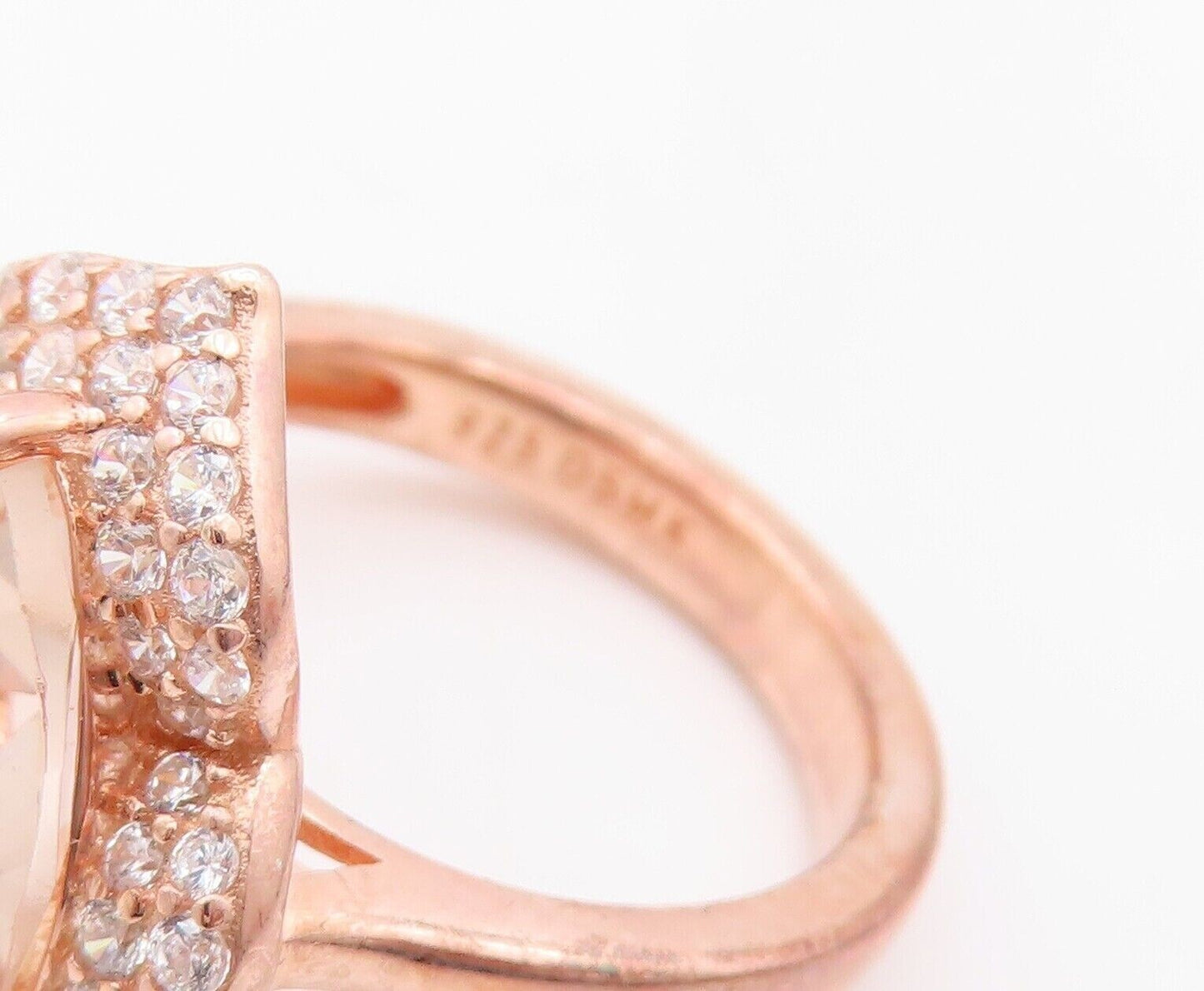 925 Sterling Silver Vintage Ring Rose Gold Plated Morganite & Topaz Sz 7 RG30252
