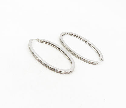 925 Sterling Silver  Shiny White Topaz Swirl Detail Oval Hoop Earrings  EG4667