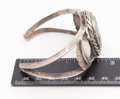 925 Sterling Silver Vintage Bracelet NAVAJO Turquoise Etched Leaf Cuff  BT11979