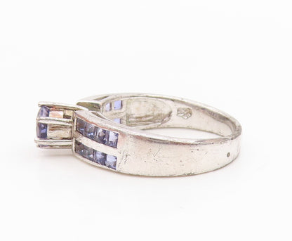 925 Sterling Silver Vintage Ring Elegant Sapphire Statement Band  Sz 10  RG34639