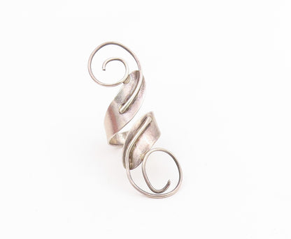 925 Sterling Silver Vintage Ring Modernist Spiral Leaf Bypass Band Sz 9 RG35324