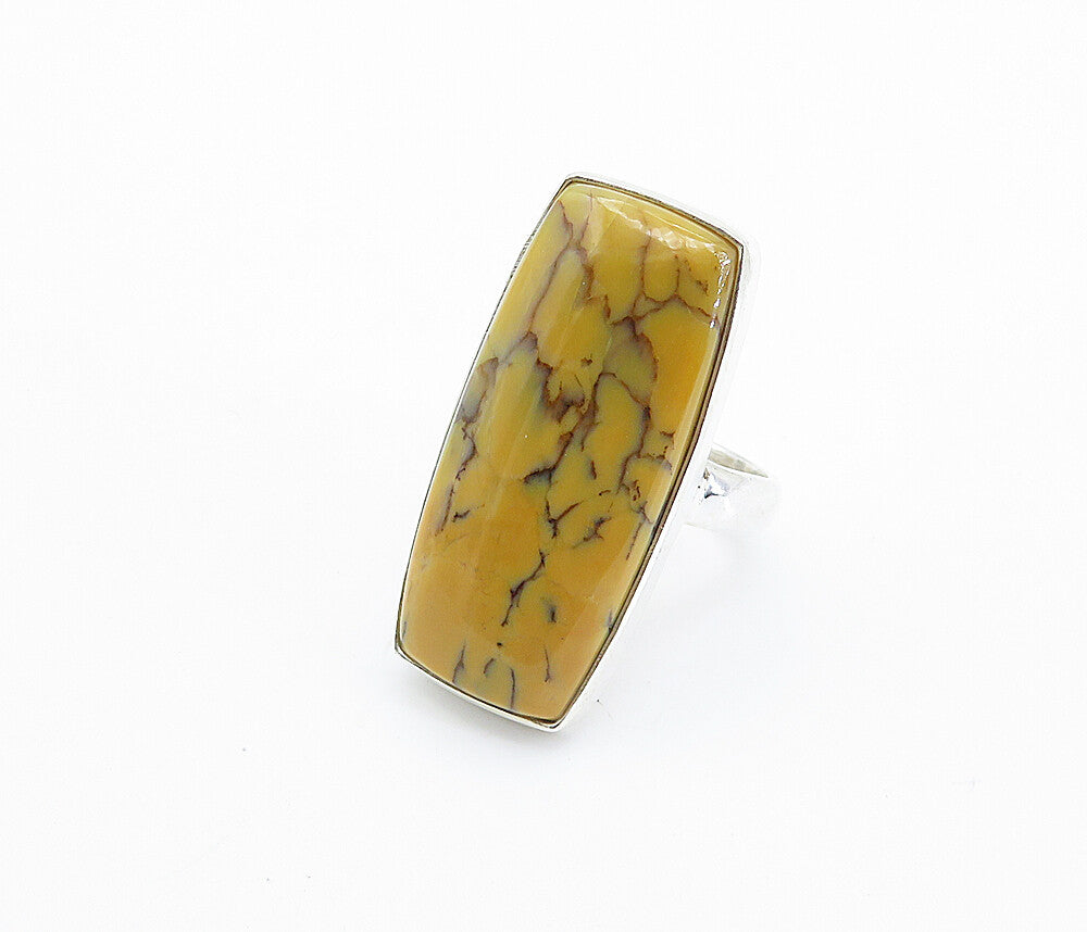925 Sterling Silver  Orange Jasper Shiny Square Cocktail Ring Sz 8.5  RG8201