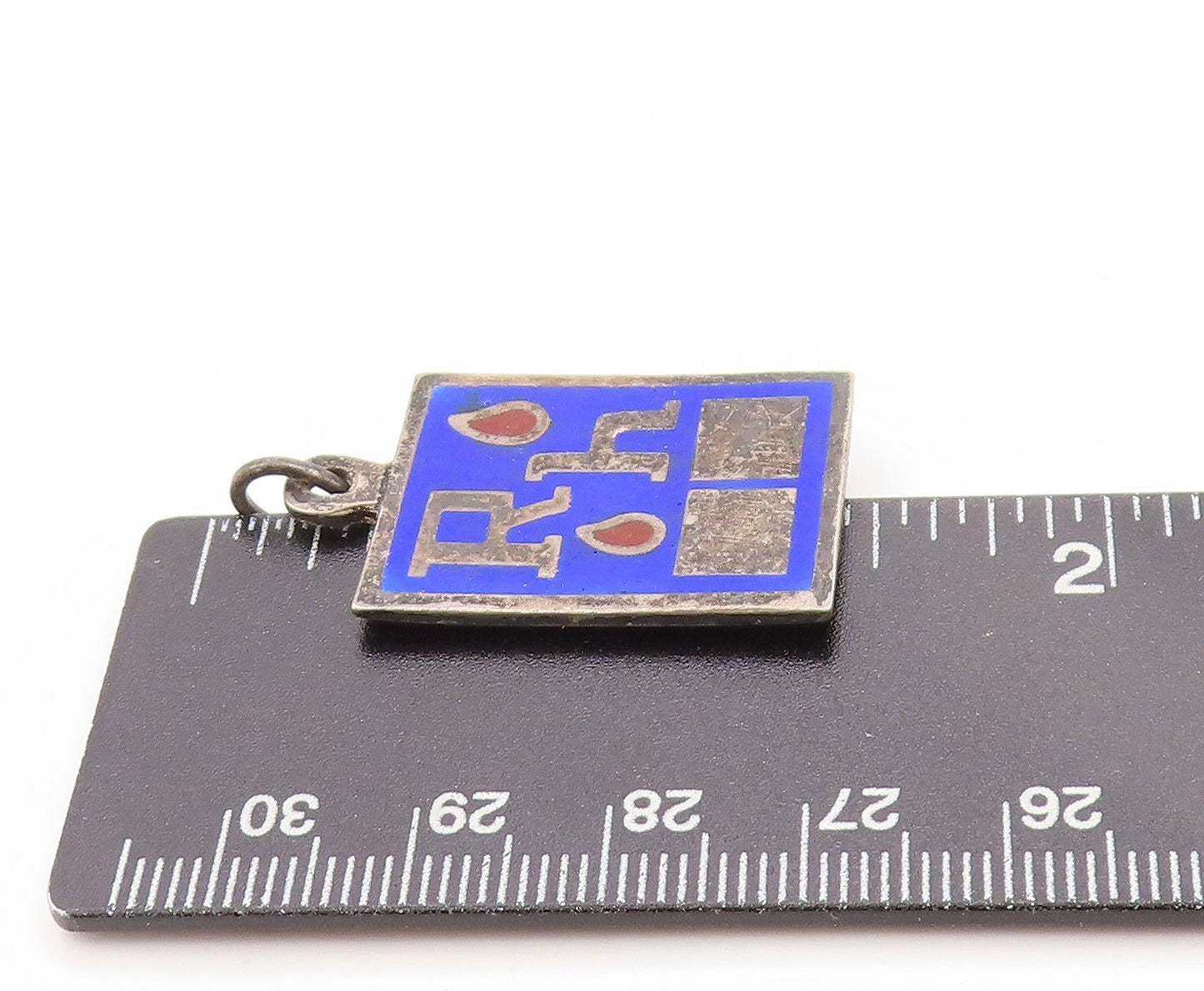 925 Sterling Silver Vintage Pendant Enameled RH Factor Medical ID Tag  PT25026