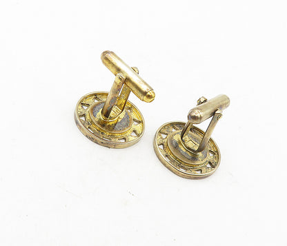 925 Sterling Silver  Vintage Enamel Coated Cutout Sunshine Cuff Links  TR1529