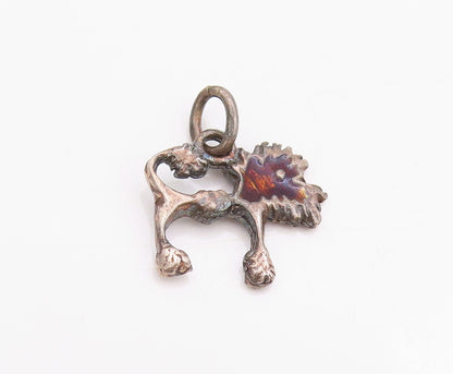 925 Sterling Silver Vintage Pendant Dark Tone Carved Poodle Charm  PT24531