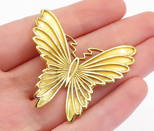 925 Sterling Silver  Shiny Gold Plated Butterfly Motif Drop Pendant  PT3711