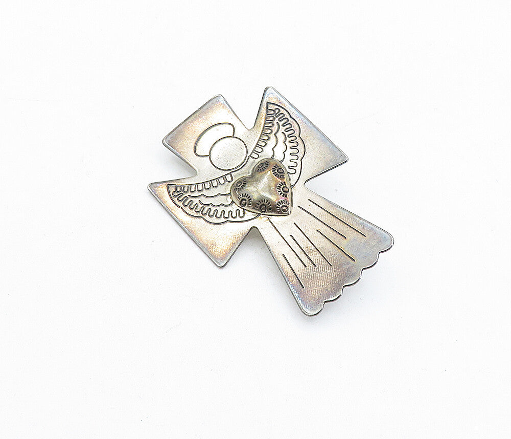 CAROLYN POLLACK RELIOS 925 Silver  Vintage Love Heart Angel Brooch Pin  BP1255