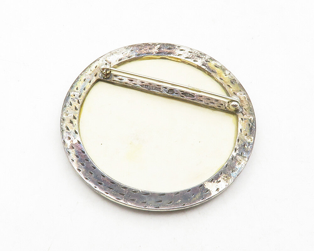 CLARK & COOMBS 925 Silver  Vintage Mother Of Pearl & Abalone Brooch Pin BP4514