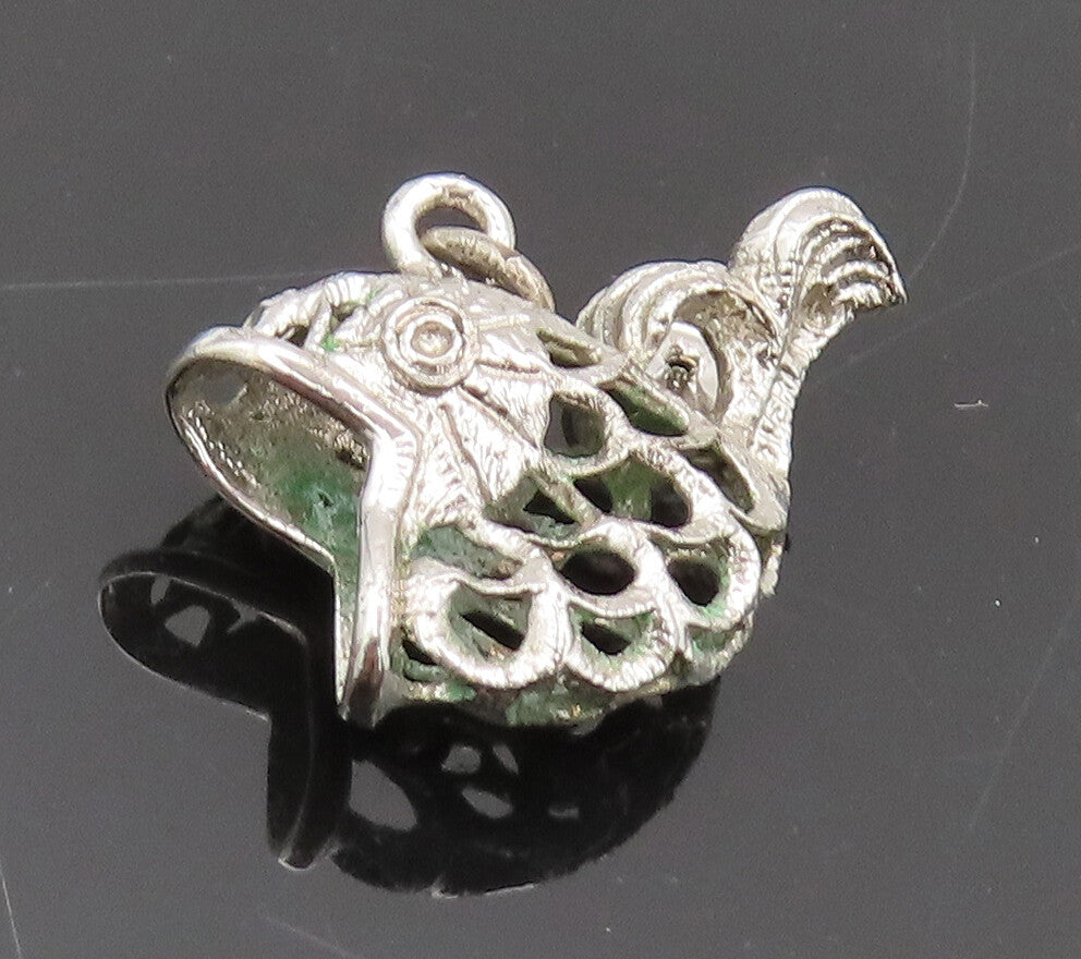 925 Sterling Silver Vintage Pendant Solid Cutout Hungry Fish Charm  PT22453