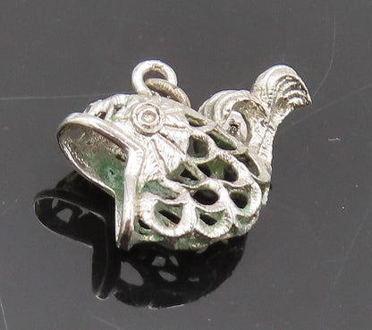 925 Sterling Silver Vintage Pendant Solid Cutout Hungry Fish Charm  PT22453