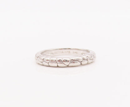 925 Sterling Silver Vintage Ring Pebble Effect Design Etched  Sz 7  RG29300